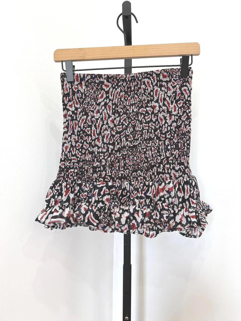 Chloe Olive Small Black and Red Animal Print Ruffle Mini Skirt